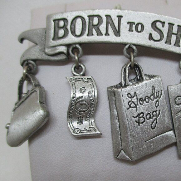 Vintage JJ Born To Shop Brooch Jonette Born To Shop Dangle Charm Brooch JJ - Picture 4 of 10